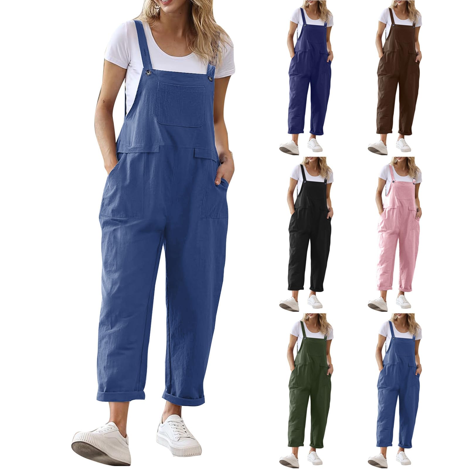 Jumpsuits Donna Senza Maniche Casual Baggy Locker Salopette Spaghetti Spalline Oversize Pantaloni Lunghi Estensibili con Tasche 2024 Salopette Donna
