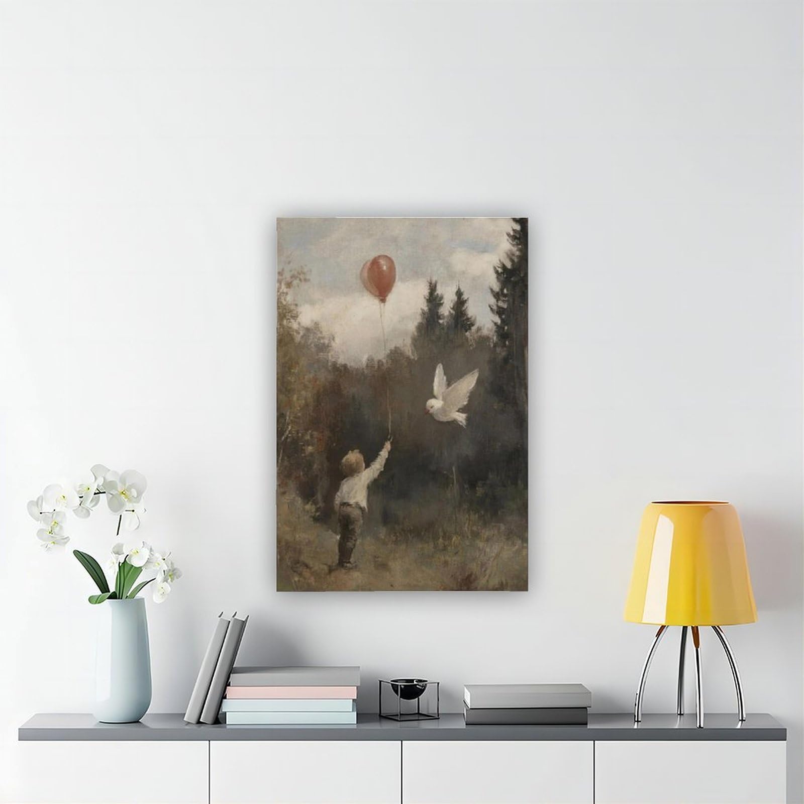 Leinwandposter mit Kind mit Luftballon, Wandkunst, Dekordruck, Gemälde für Wohnzimmer, Schlafzimmer, Dekoration, 60 x 90 cm