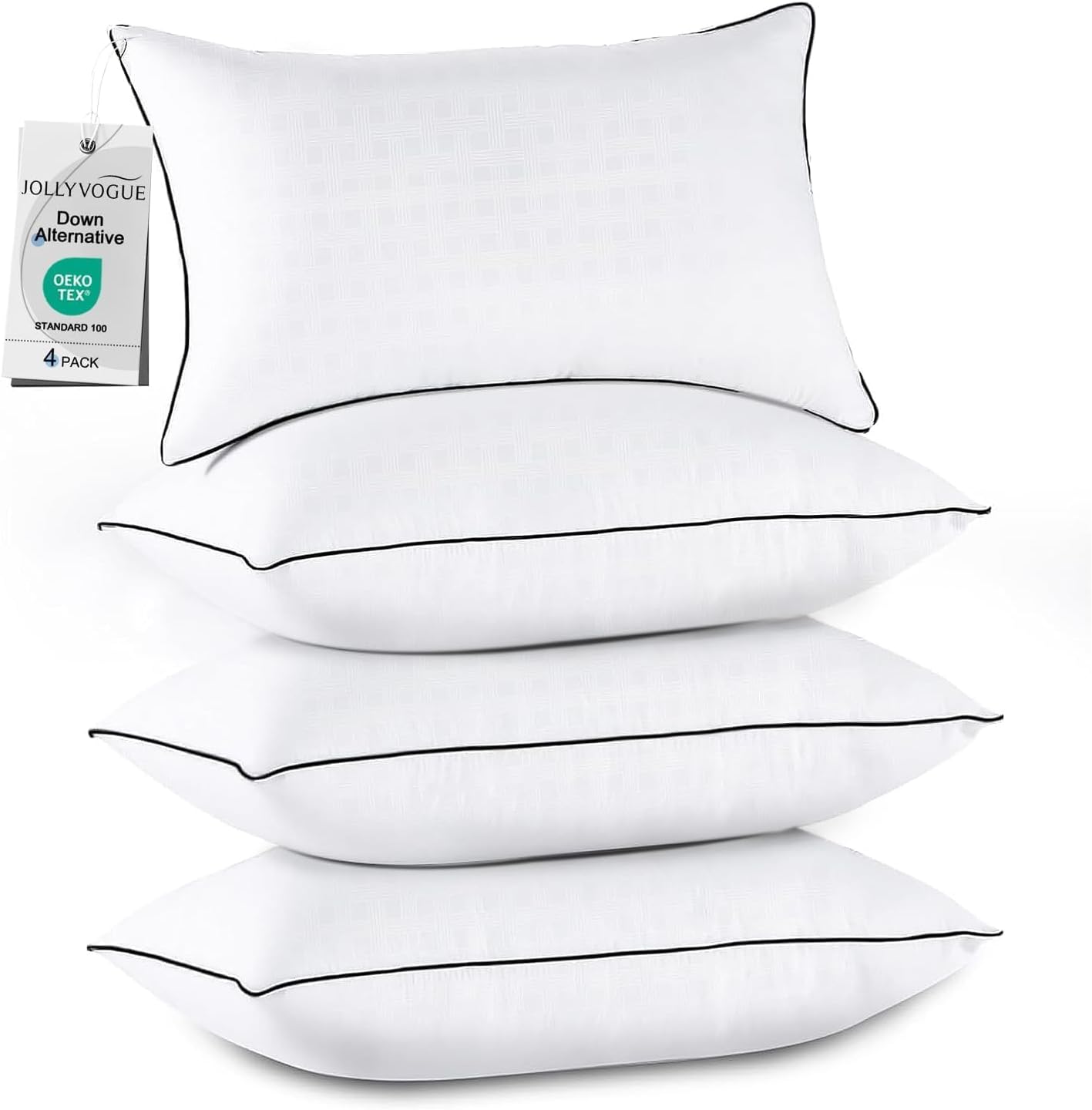 JOLLYVOGUE King Size Pillows Set of 4, Collection Bed Pillows for Sleeping, Hotel Quality Pillows for Side, Back and Stomach Sleepers, Soft and Supportive Oeko-Tex Certified Down Alternative Filling King 4