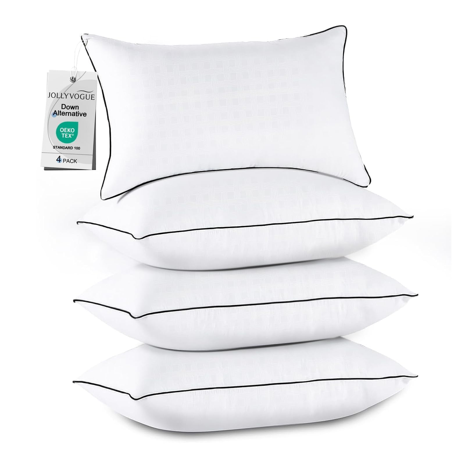 JOLLYVOGUE Pillows Standard Size Set of 4, Collection Bed Pillows for Sleeping, Hotel Quality Pillows for Side, Back and Stomach Sleepers, Soft Supportive Oeko-Tex Certified Down Alternative Filling