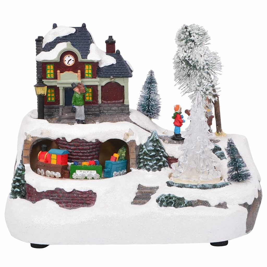 Weihnachtliche Tischdekoration aus Harz mehrfarbig, 23,5 x 16 x 18,5 cm, mit dekorativen Lichtern für Wohnzimmer Flur Kaminsims Winterdorf Deko