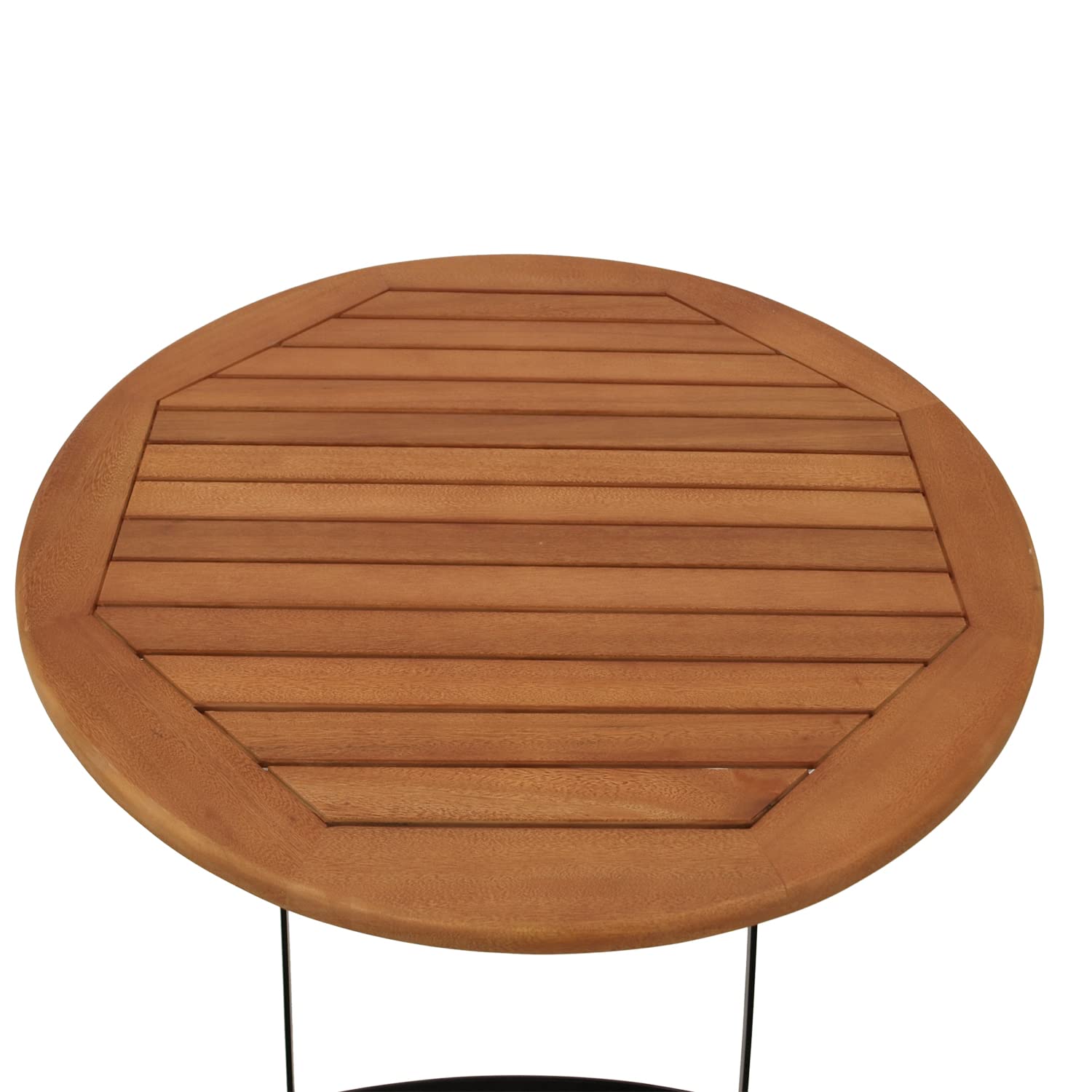 DEGAMO Gartentisch Klapptisch HOFGARTEN 75cm rund, Flachstahl schwarz + Eukalyptus Holz, braun geölt, klappbar, Outdoor