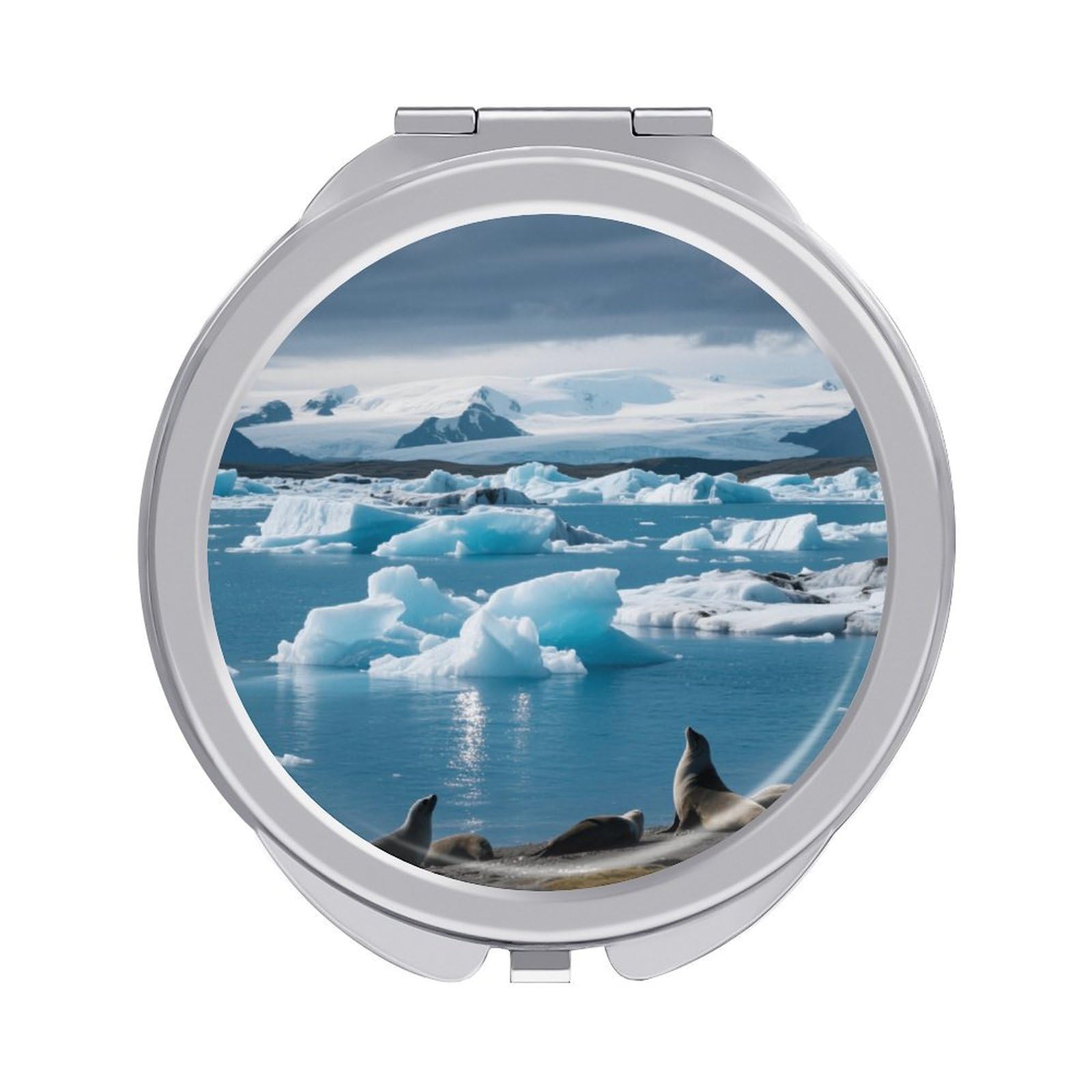 Fekiloot Style Glacial Lake Travel Makeup Mirror Handheld Compact Mirror Portable Pocket Mirror Double-Sided 1X/2X Magnifying For Handbag And Purses