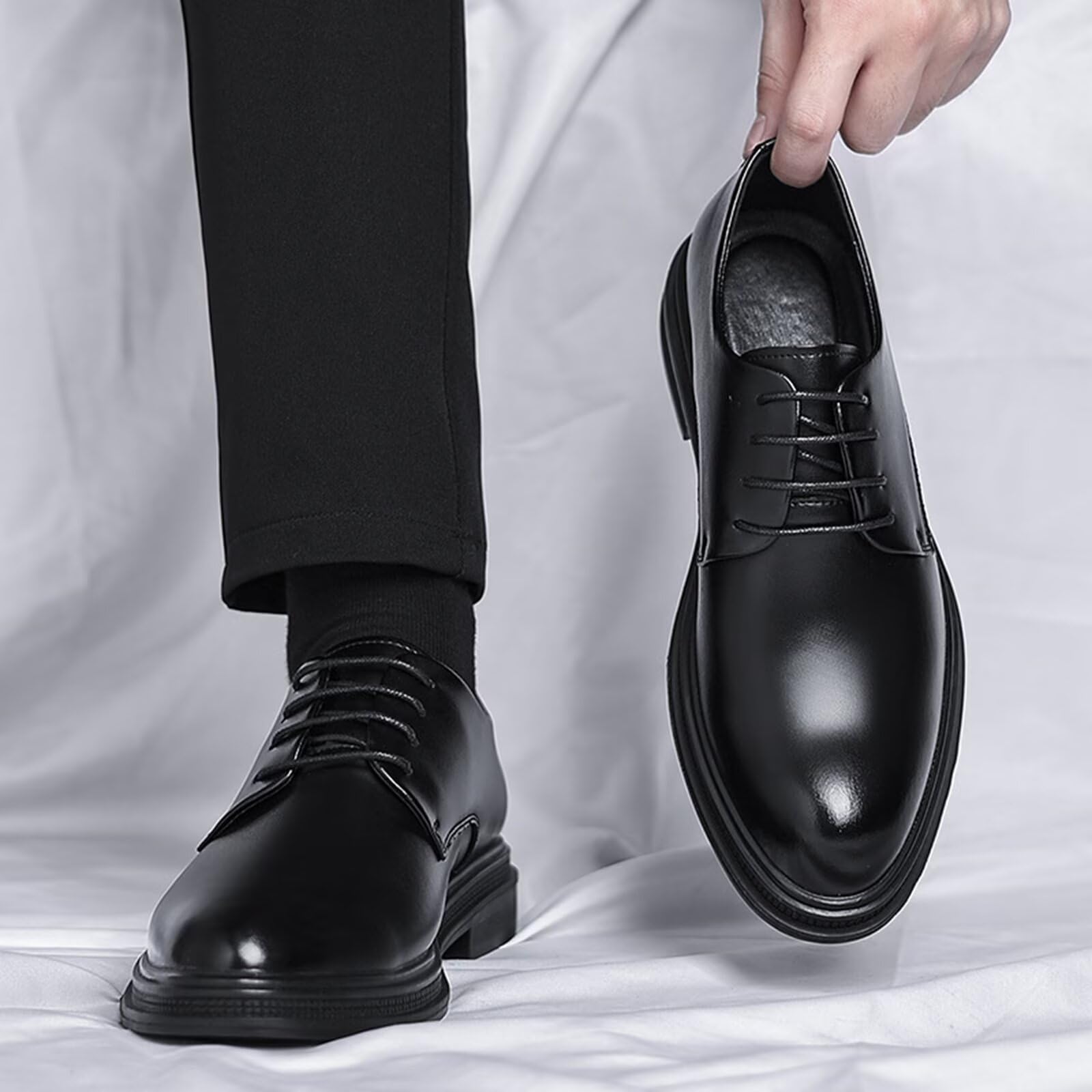 Scarpe Eleganti da Uomo con Rialzo Invisibile da 2,36" - Scarpe da Guida Oxford con Rialzo Antiscivolo in Pelle con Lacci per Matrimonio e Ufficio