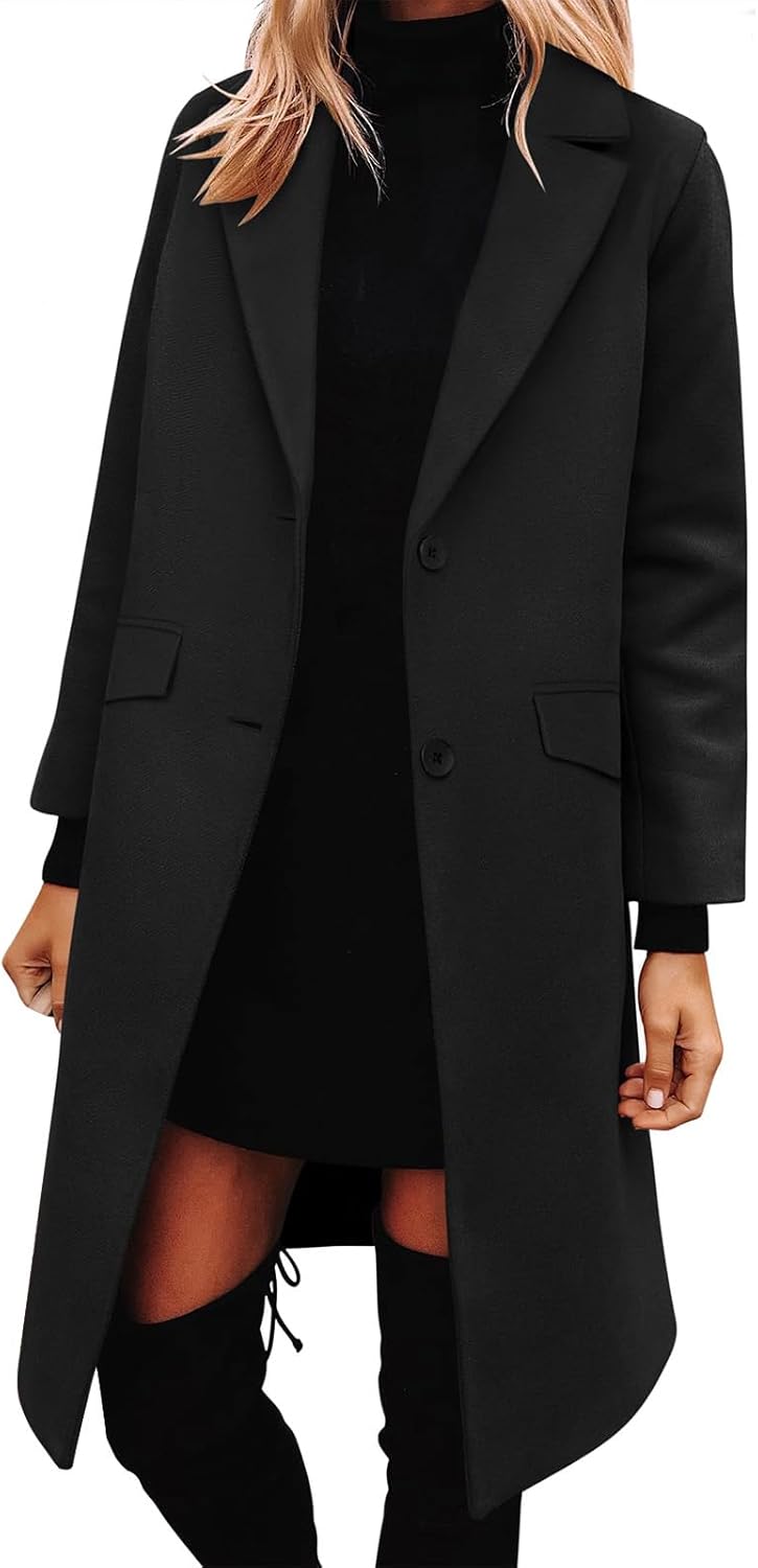 JSLOOO Long Trench Coats for Womens Fall Single Breasted Notch Lapel Peacoat Long Sleeve Winter Jacket Overcoat with Pockets