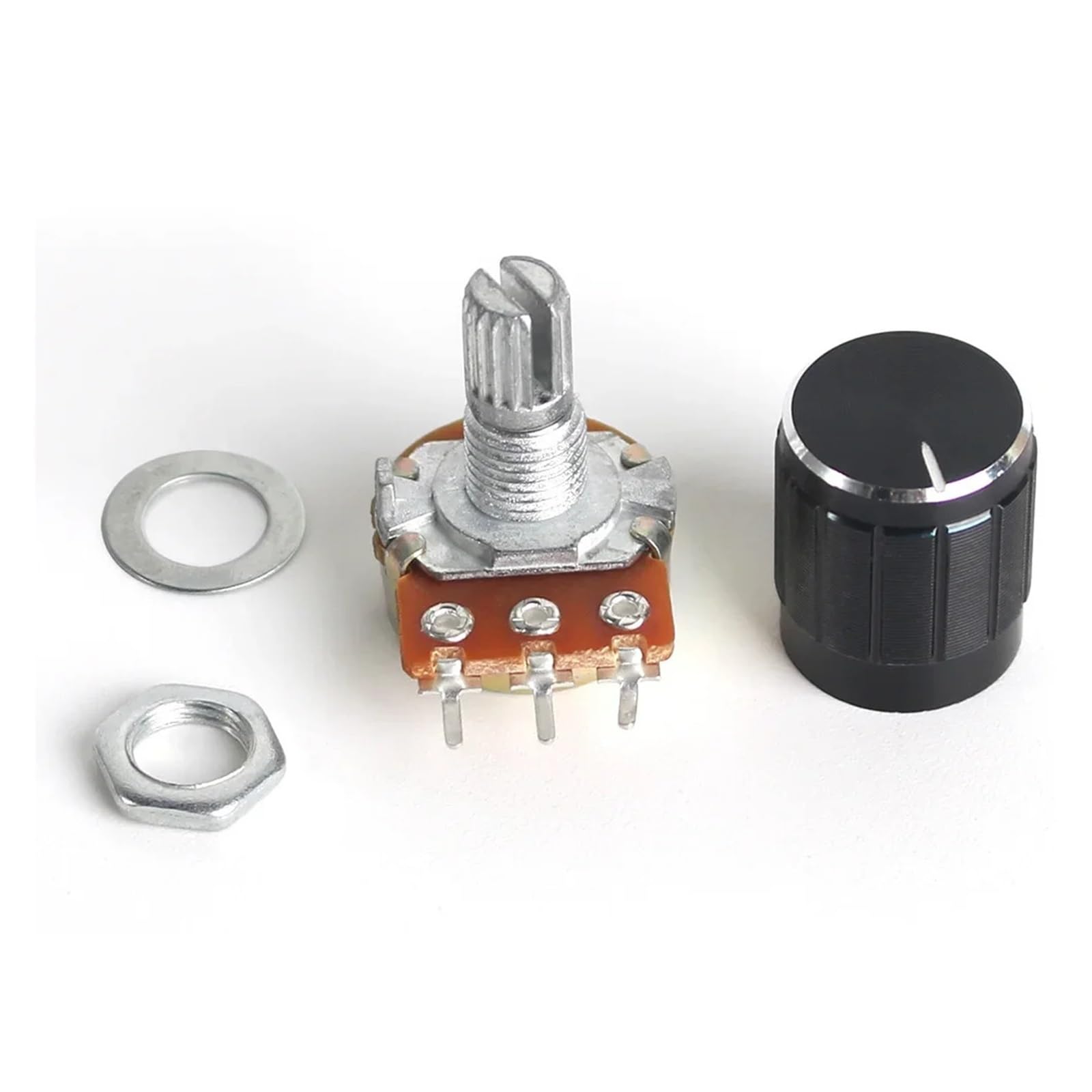 Potentiometer-Knopf, linear, 5 Sets WH148 Potentiometer, 15 mm, 3-polig, mit schwarzer Aluminiumknaufkappe, 1 K, 2 K, 5 K, 10 K, 20 K, 50 K, 100 K, 250 K, 1 m, lineares Potentiometer-Set (10