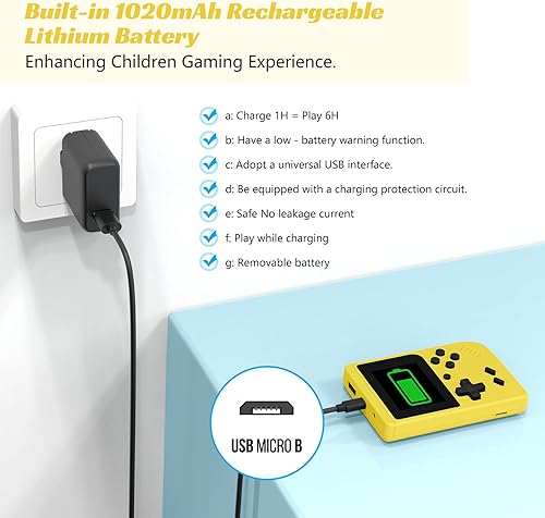 Miniatura 5 de Consola de juegos de mano retro, reproductor de videojuegos portátil con pantalla IPS de 3.0 pulgadas y batería recargable (amarillo)