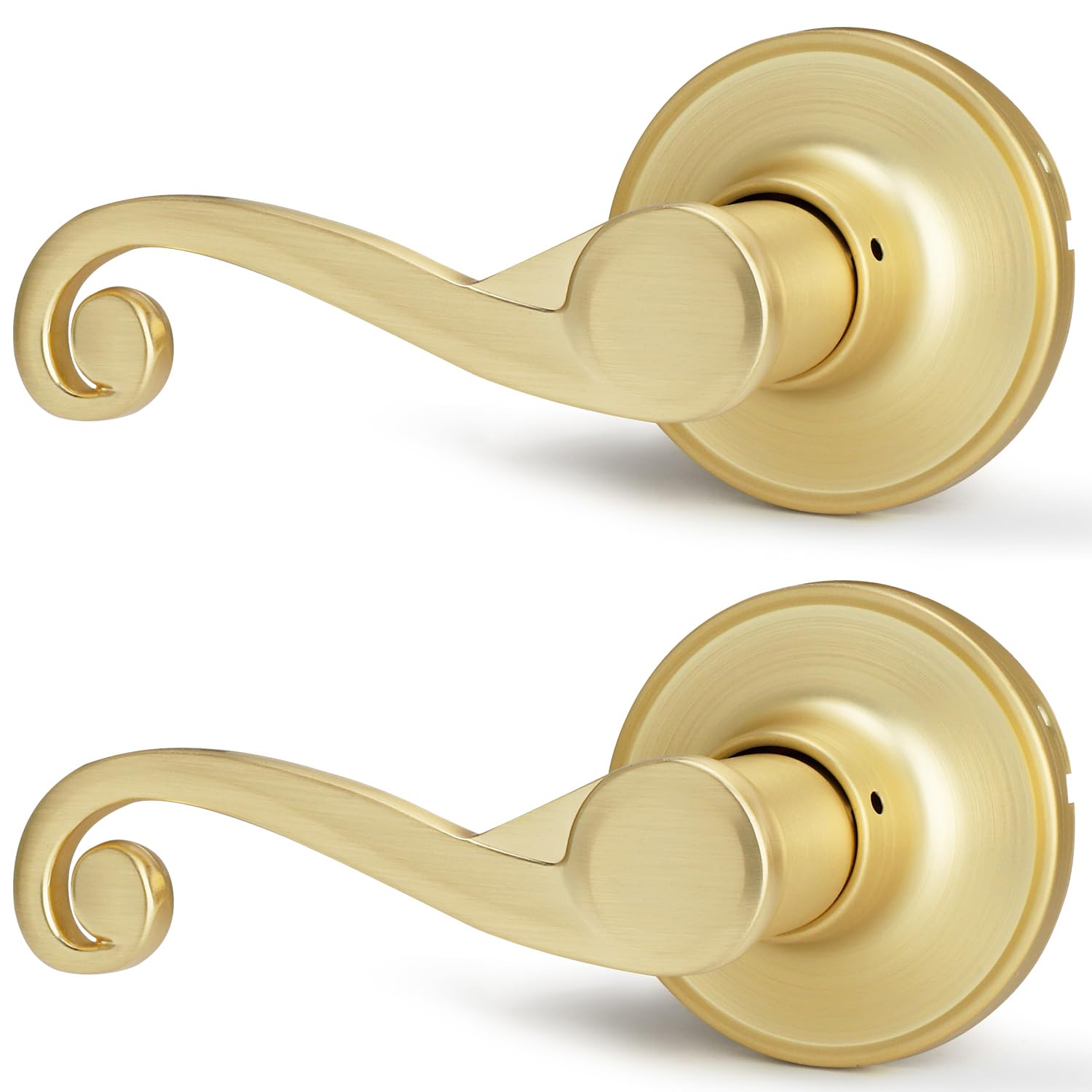 Bonpoly Gold Door Lever 2 Pack, Non-Turning Dummy Door Levers, Left-Sided, Closet/Pantry Door Handle, Wave Design