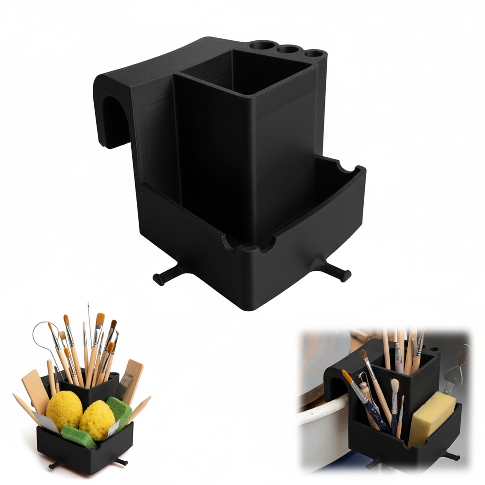 Photo 1 of Pottery Wheel Tool Holder Ceramic Tool Organizer for Splash Pan, Multi-Compartment Storage Caddy for Sponges, Ribs, Brushes & Carving Tools, Essential Pottery Wheel Accessories for Artists (Black)