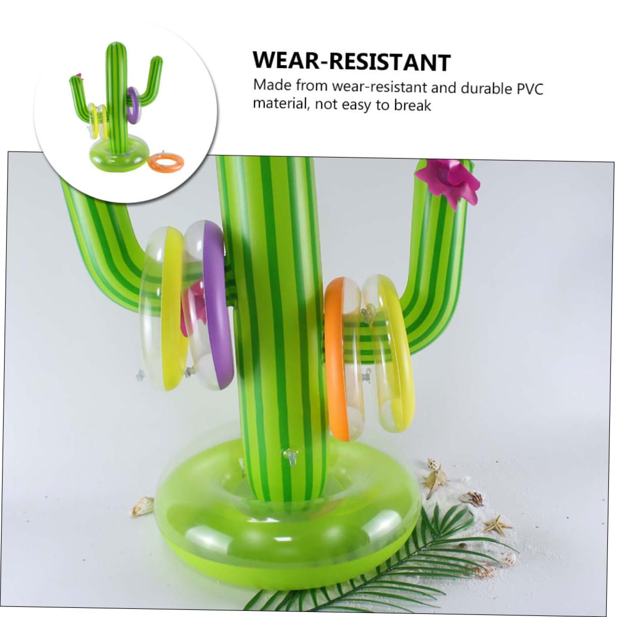 1 Ensemble Jeu Anneaux Gonflables Cactus de Plage Anneaux à Lancer Accessoire de Fête et Durable Vert