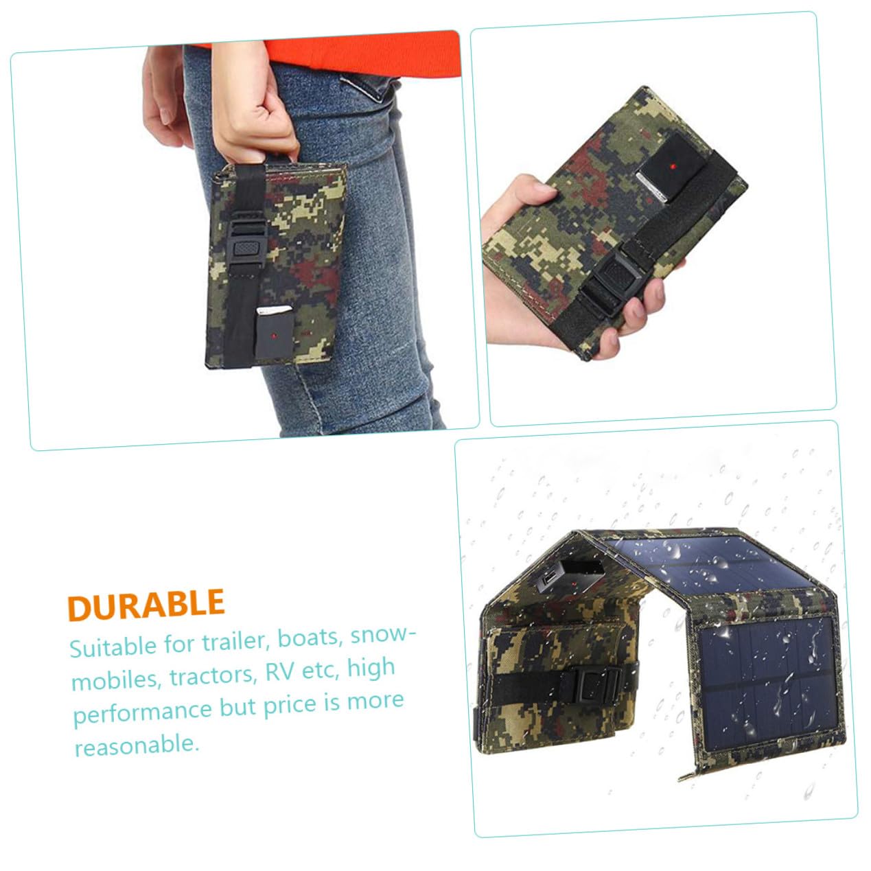 Kisangel Cargador Solar Portátil USB Plegable para Camping y Exterior Herramienta de Carga Solar Profesional para Teléfonos y Baterías