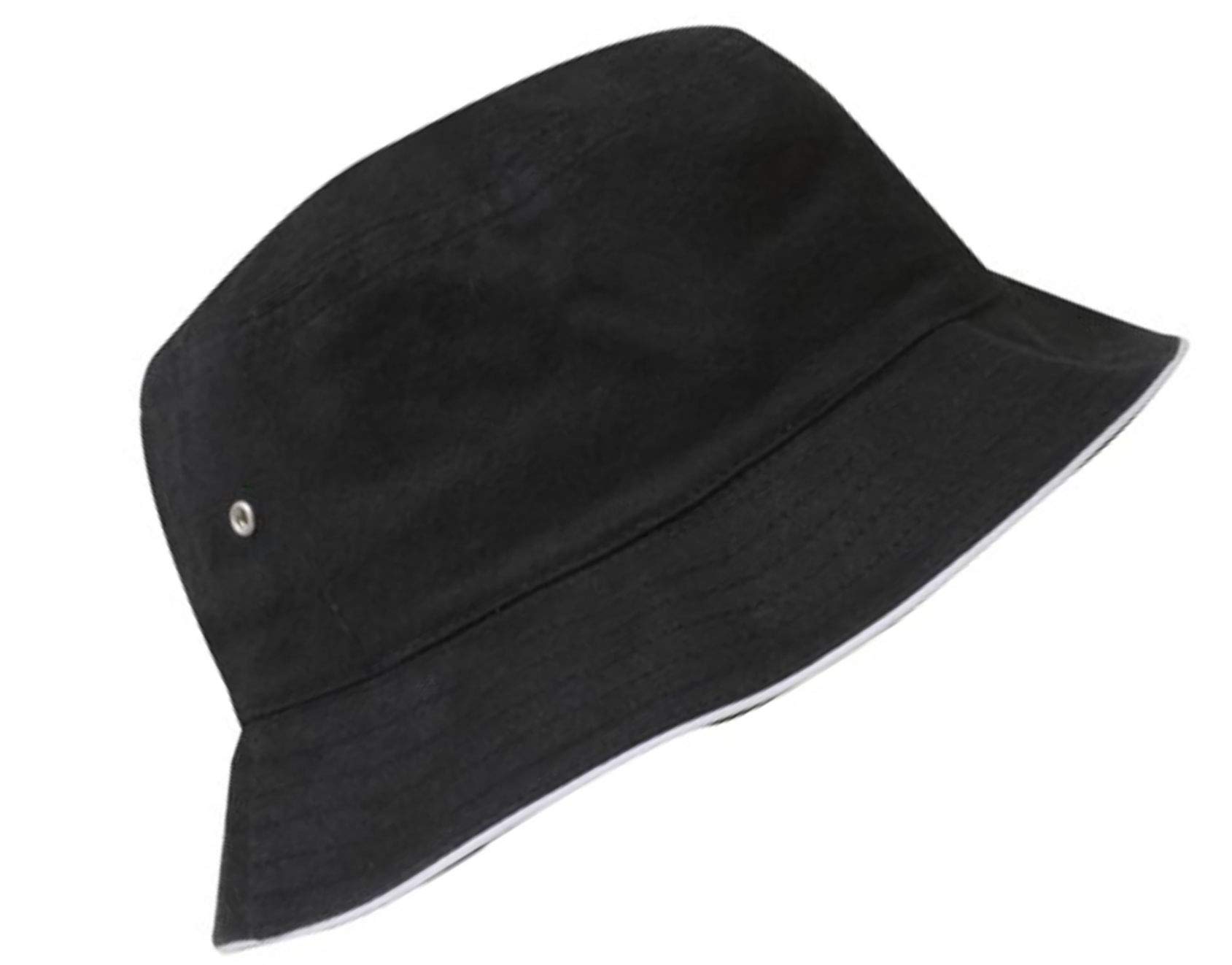 Mfaz Morefaz Ltd Unisex Cotton Black Bucket Hat Sun Protection Cap Fishing Outdoor Sun Beach Hat (Cotton Black)