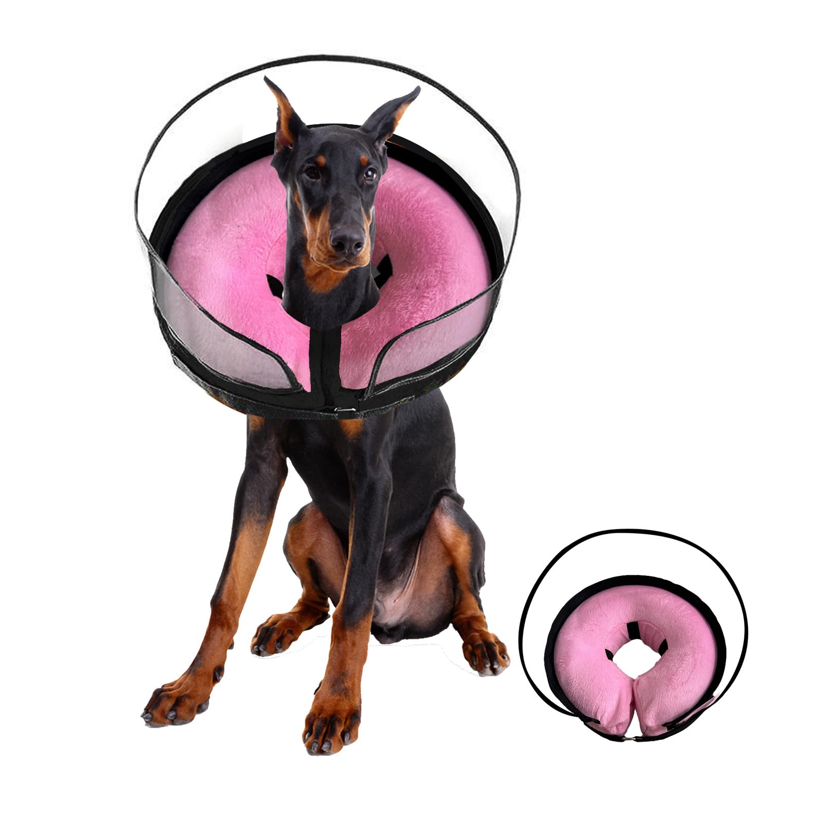 Inflatable Dog Cone Collar-Enhanced Anti-Licking Protective Cone with Adjustable Strap-Soft Dog Donut Collar Recovery Cone for Pets After Surgery (Pink, XL)