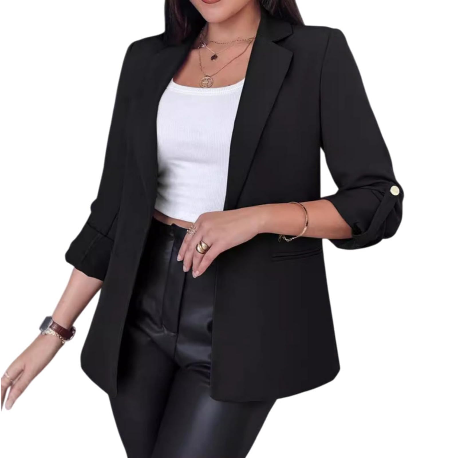 Business Blazers for Women Lightweight Slim-Fitting Blazer Lapel Collar Long Sleeve Suit Jackets Boyfriend Cardigan