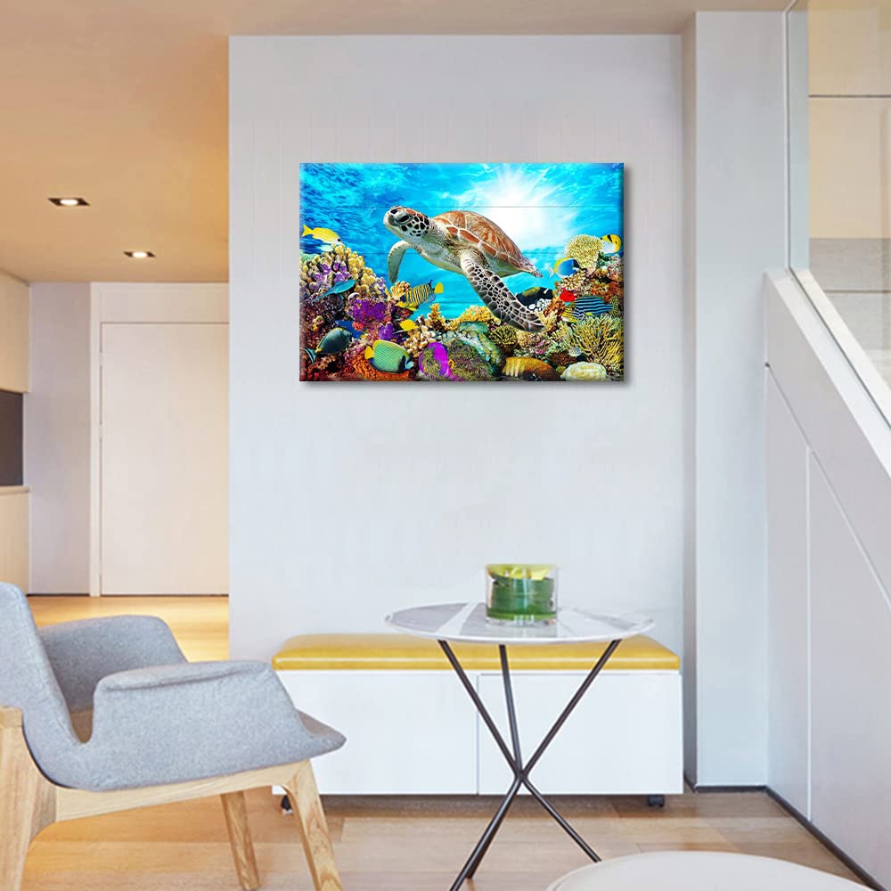 Canvas Wall Art for Living Room Bedroom Decor Sea Turtle Pictures Artwork Bathroom Coral and Fish Turtles Ocean Theme Stretched Framed Ready to Hang - Image 4