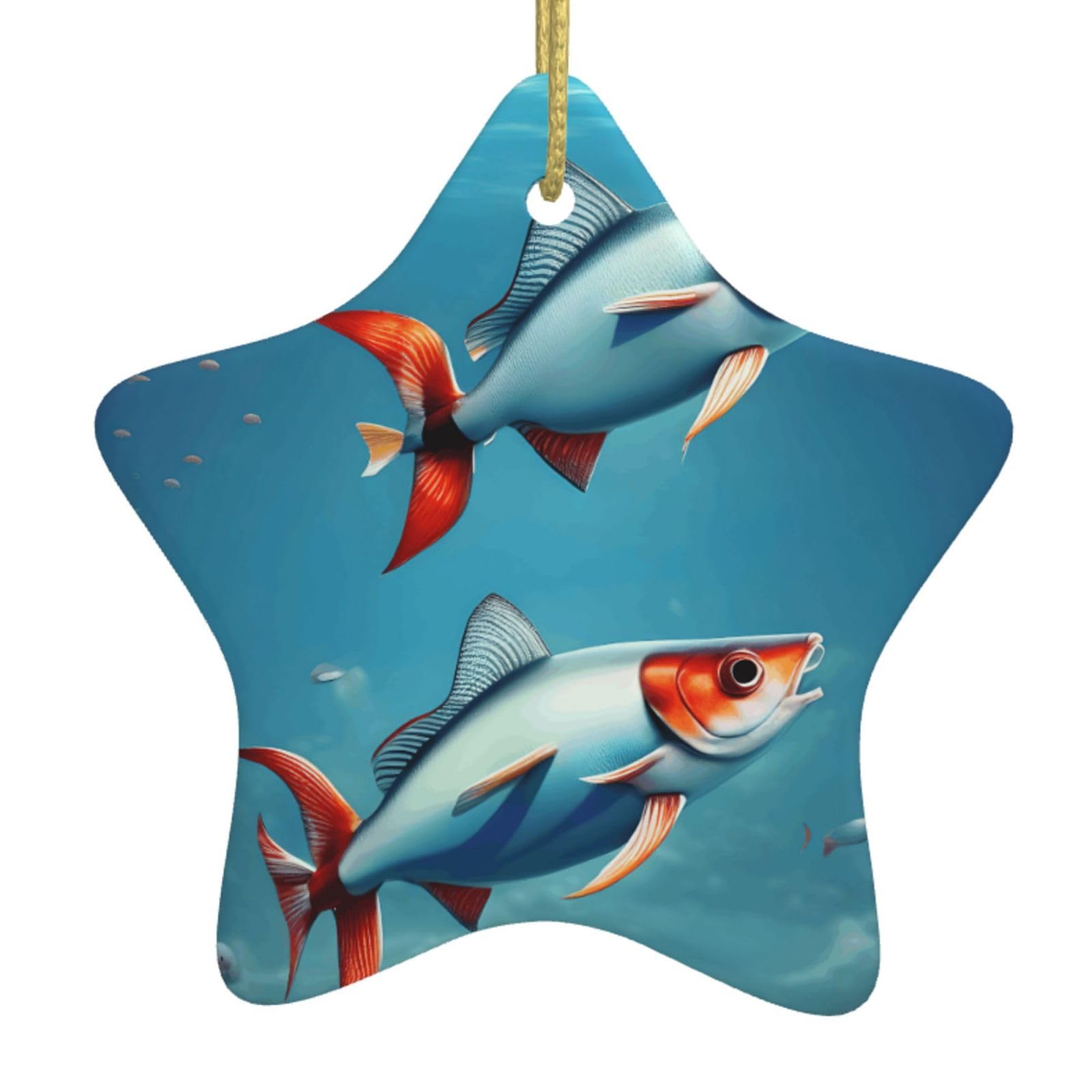 Nbtghga White Flying Fish In The Ocean Print Christmas Ornaments, Ceramic Hanging Ornament, Round Shape Decorations