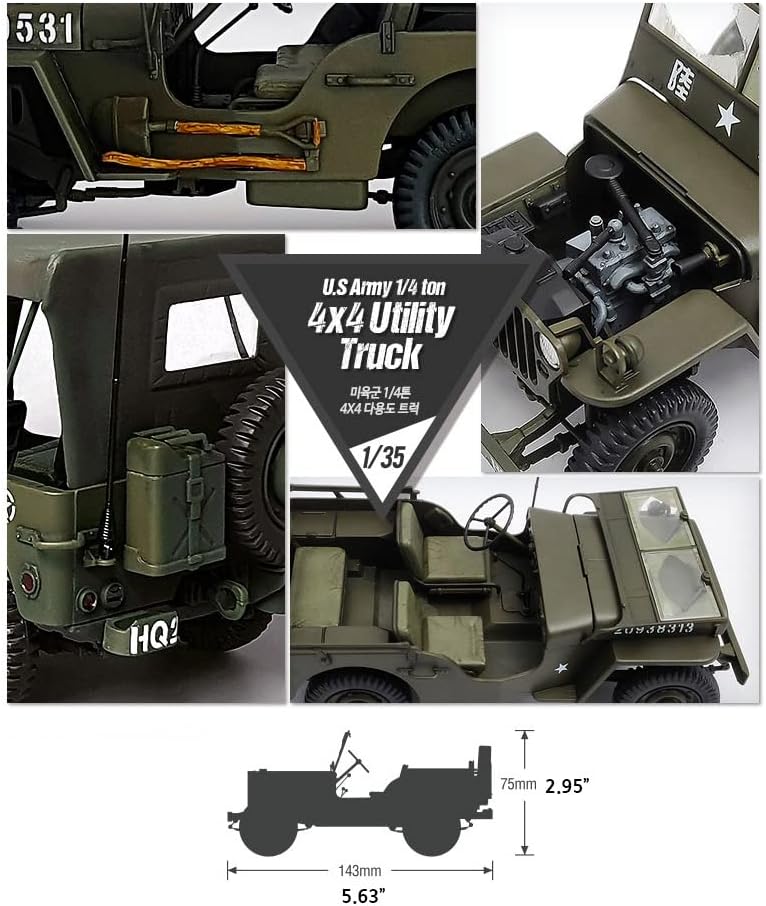 Miniatura 6 de Academy Plastic Modelo 124 Escala Ejército de los Estados Unidos 14 toneladas 4x4 Camión utilitario