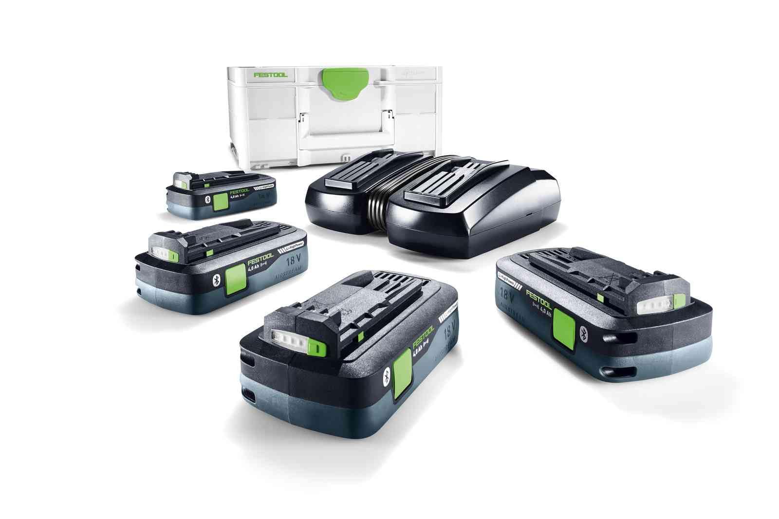 Festool Set de Energía SYS 18V - 4X Batería 4,0 Ah & Cargador Duo | 4 baterías Li-HighPower Compact Bluetooth 18 V + cargador rápido TCL 6 DUO + Systainer³