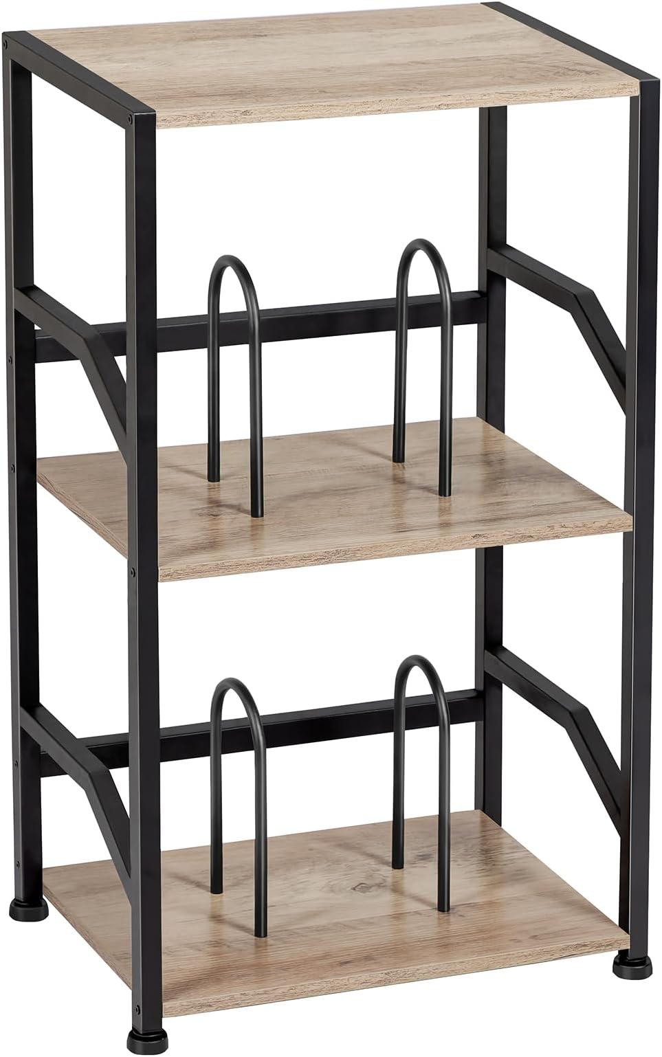 Record Player Stand, Vinyl Record Storage Up to 200 Albums, 3 Tier End Table with Removable Dividers, Tall Side Table for Living Room, Bedroom, Grey, HETCD010GY1