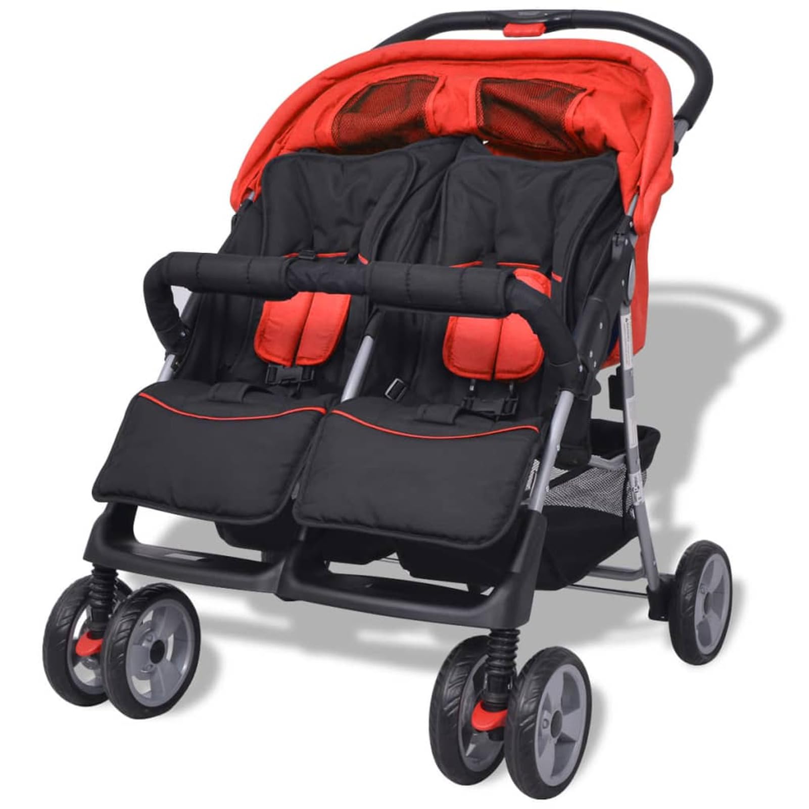 Gecheer Plegable Silla gemelar para Gemelos y Hermanos Carrito Gemelar Silla de Paseo Cochecito de Bebé Capacidad de Peso Rojo y Negro 93 x 68 x 103 cm,Type 1