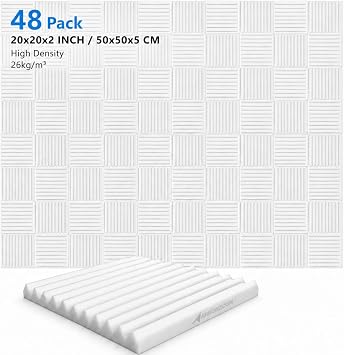 Arrowzoom 48-Pack Wedge Acoustic Foam Panels 20x20x2 in Pearl White AZ1134
