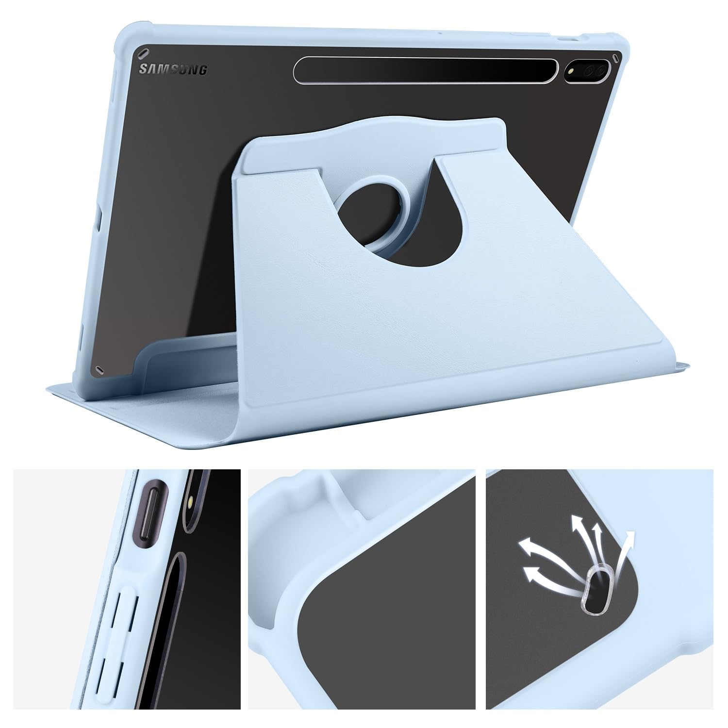 Custodia protettiva per tablet PC compatibile con Samsung Galaxy Tab S8+ 5G SM-X806/SM-X800 12,4 pollici/S7 FE SM-T730/SM-T733, supporto girevole a 360 gradi Folio Flip Smart Tablet Cover Auto
