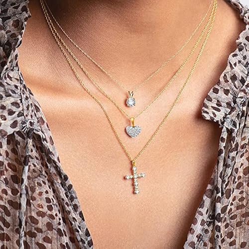 Jewelili 10K Yellow Gold Solitaire Pendant Necklace Set With Round Cut Cubic Zirconia, 18" Rope Chain #TOP3