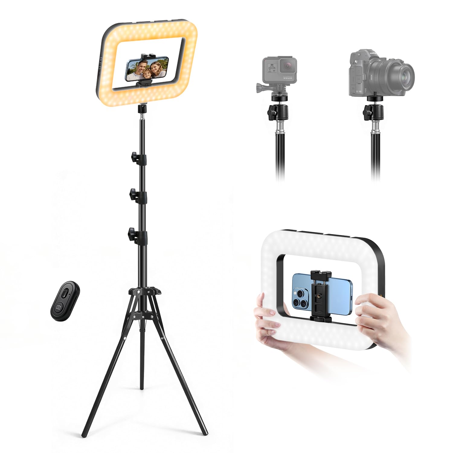 yAyusi iPhone Selfie-Ringlicht-Stativ, 185 cm ausziehbarer Selfie-Stick mit Licht, dimmbarem Ringlicht, inklusive Handyhalterung und Basis, geeignet für Videoaufnahmen/Live-Streaming