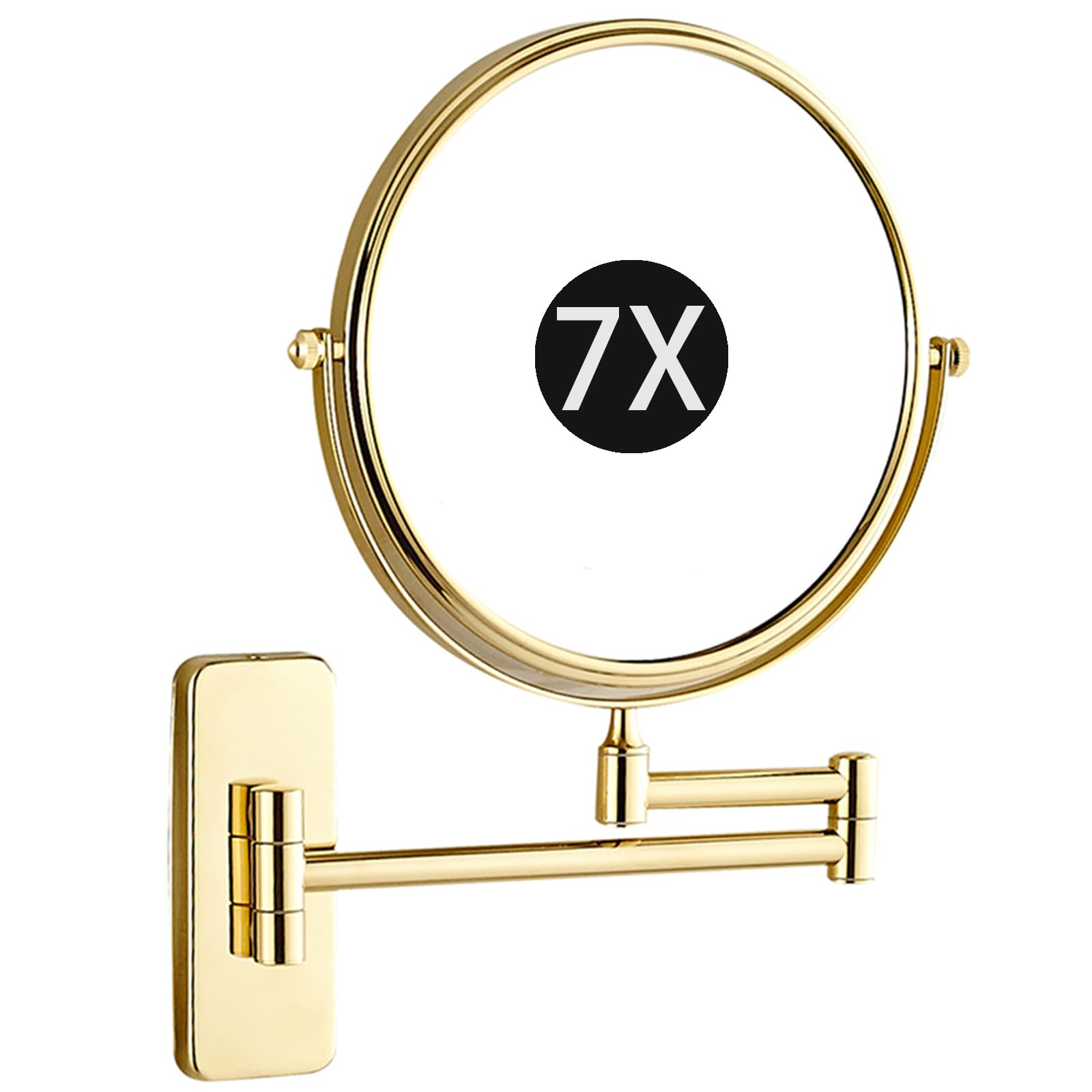 SXFSDOU 6" Wall Mounted Makeup Mirror with Magnification, Double Sided Magnifying Mirror, Extendable Cosmetic Vanity for Bathroom,Gold,7X
