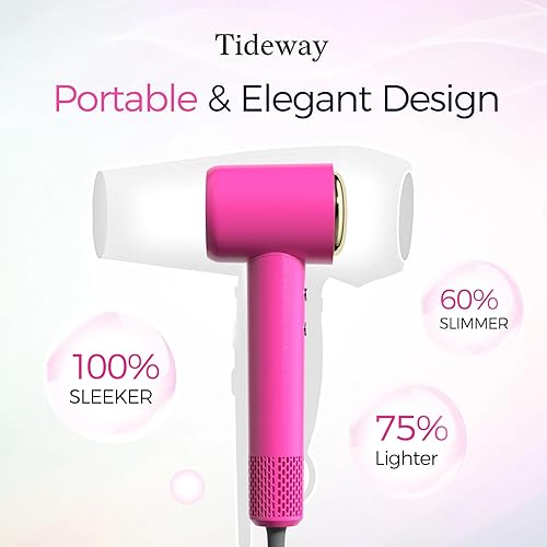 Miniatura 7 de Tideway Secador de pelo, secador de pelo con difusor de plasma de alta velocidad iónico de bajo ruido para secado rápido, secador de pelo de viaje