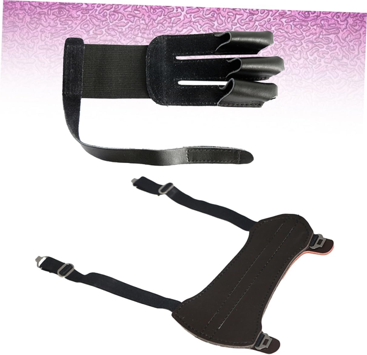 Yardwe 2pcs Finger Arrow Glove for Archery Men Protective Hunting Glove Cowhide Arm Guard Wrist Hook Loop Recurve for Men Left Right Hand Black