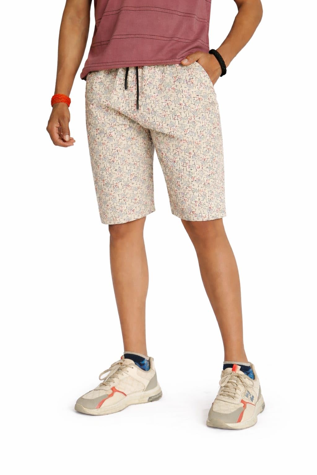 casaco Men's Cotton Sports Shorts, Beige Multicolour, Abstract Print, Regular Fit, Drawstring Waist, 3 Zipper Pockets, Summer Wear-picture-45