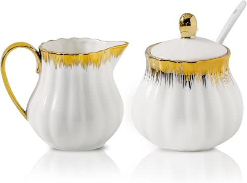 Ceramic Sugar and Creamer Set, White Sugar Bowl & Creamer
