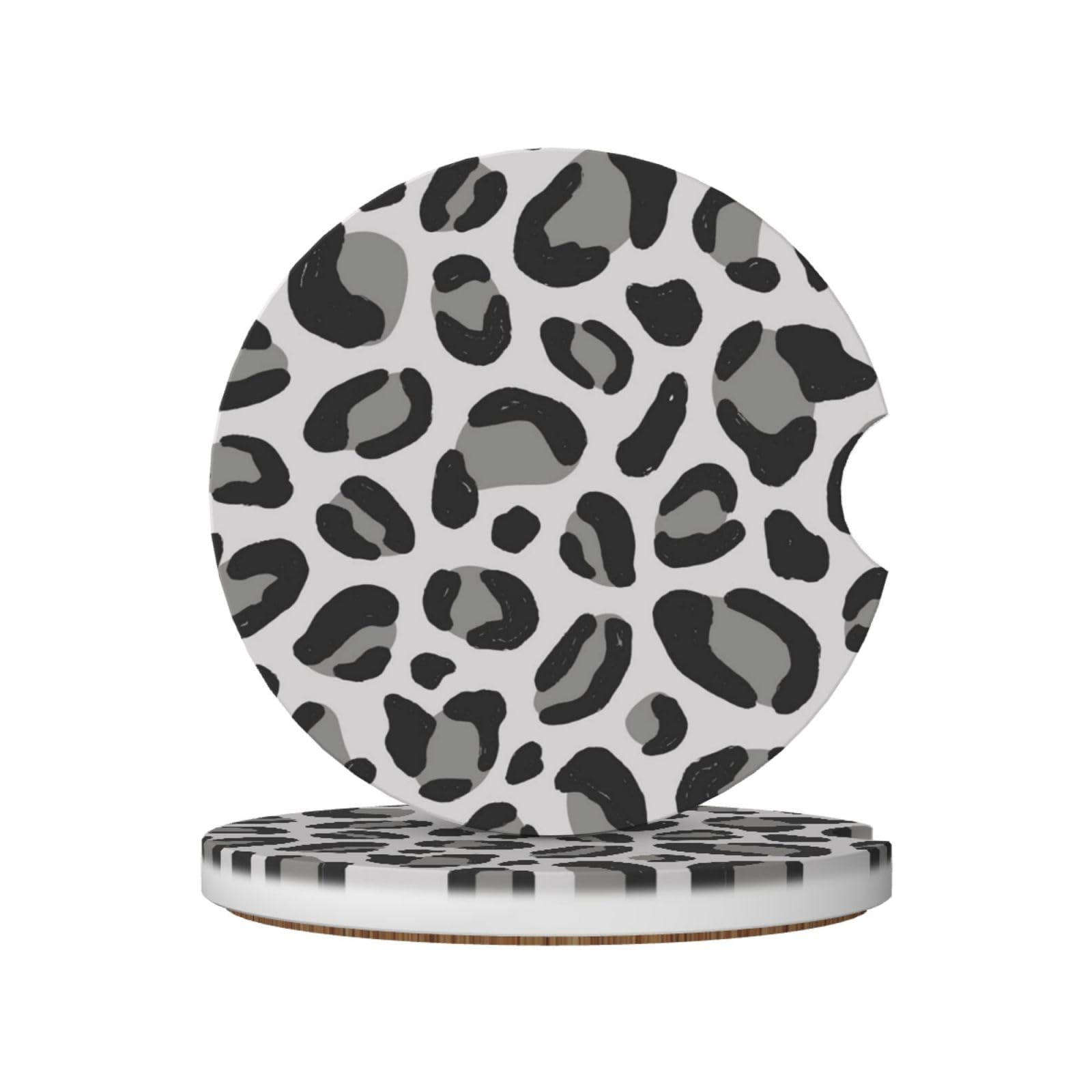 Snow Leopard Print, Car Cup Holder Coasters 2 Pack, Absorbent Ceramic Car Coasters with Non Slip Cork Base