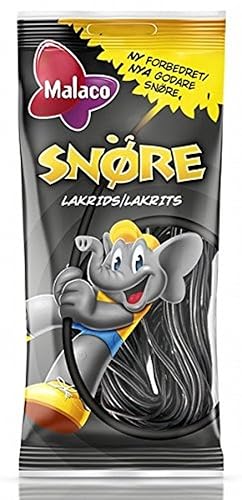12 bolsas x 3.32 oz de Malaco Snore Lakrits - Original - Sueco - Regaliz - Gomas de vino - Cordones - Caramelos - Dulces
