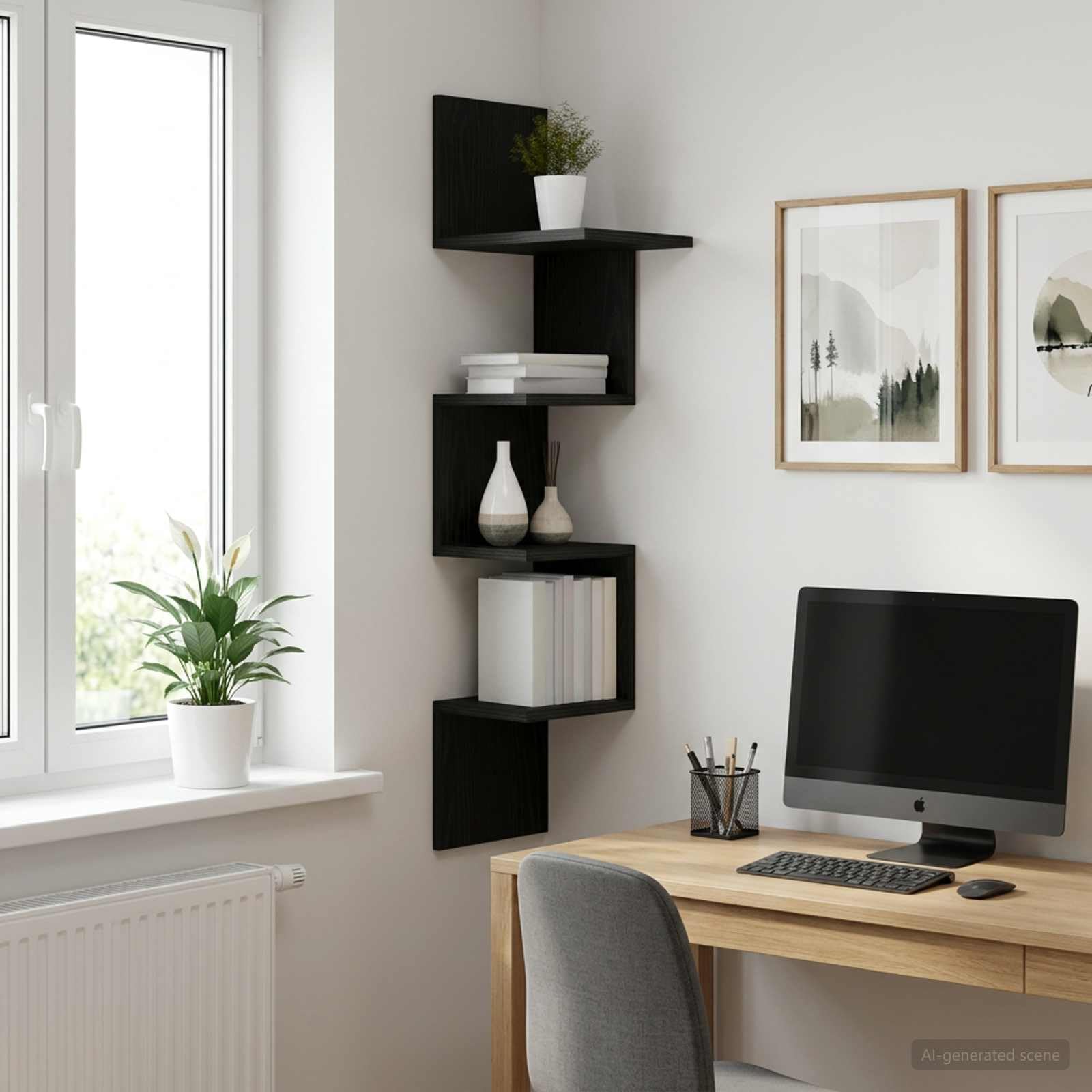 Wandregal Schwarze Eiche aus Holzwerkstoff 32 x 21 x 107 cm schweberegal Wandhalterung für Bücher Deko und Organizer, platzsparende Aufbewahrung für Flur Büro