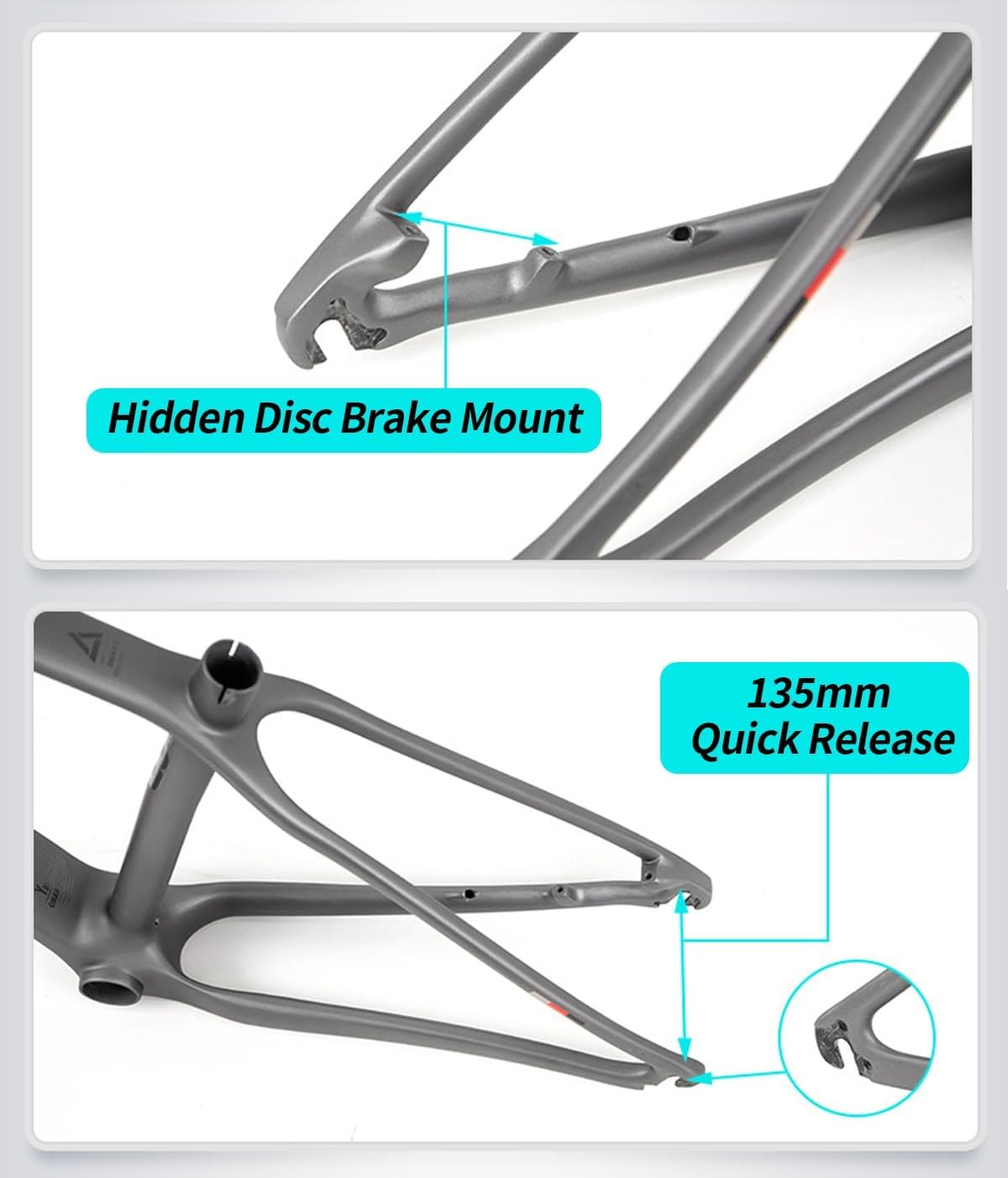 27.5er 29er XC Hardtail Mountain Bike Frame 15/17/19in Carbon Fibre Disc Brake Frame 135mm Quick Release Cyclocross Bike Frame BB92*41mm(White,29 * 15")