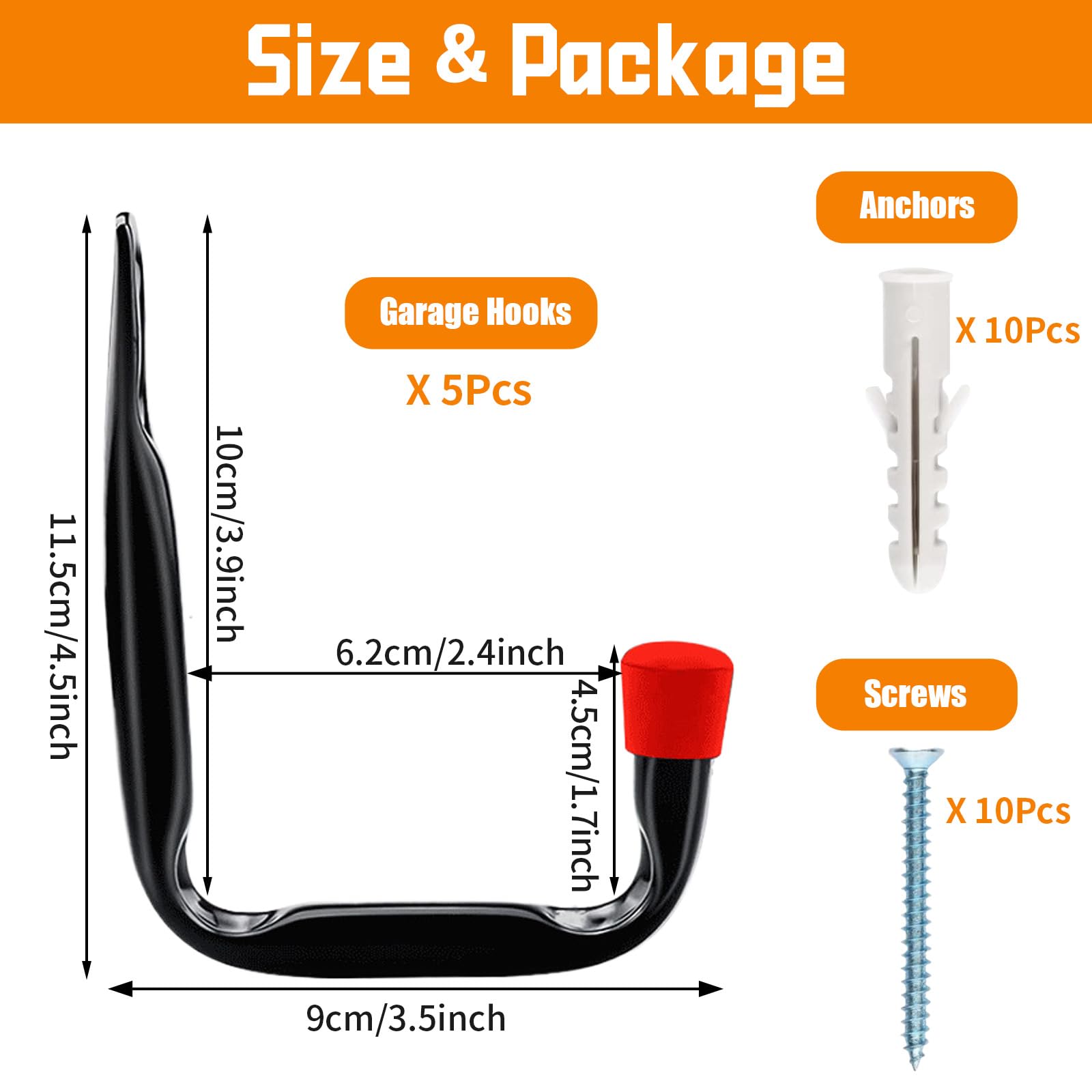 Garage Storage Hooks, 6 Pcs Heavy Duty J Hooks, Wall Mount Steel Organizer For Garden Tools, Bags, Hoses, Ladder, Sports Equipment - View #5