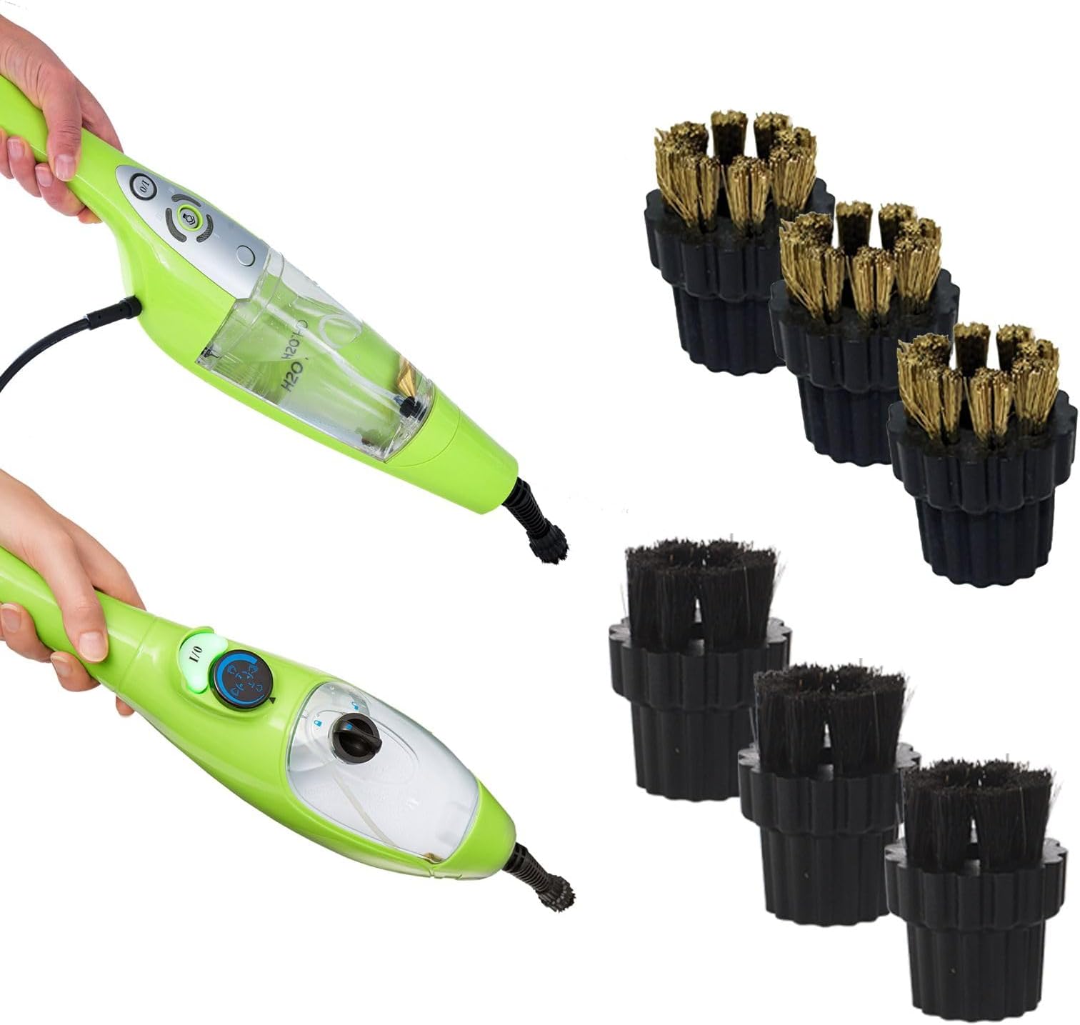 H2O Steam Mop Replacement Brushes (6 Pack) 3 Nylon & 3 Metal Black Brushes Uses Bathroom