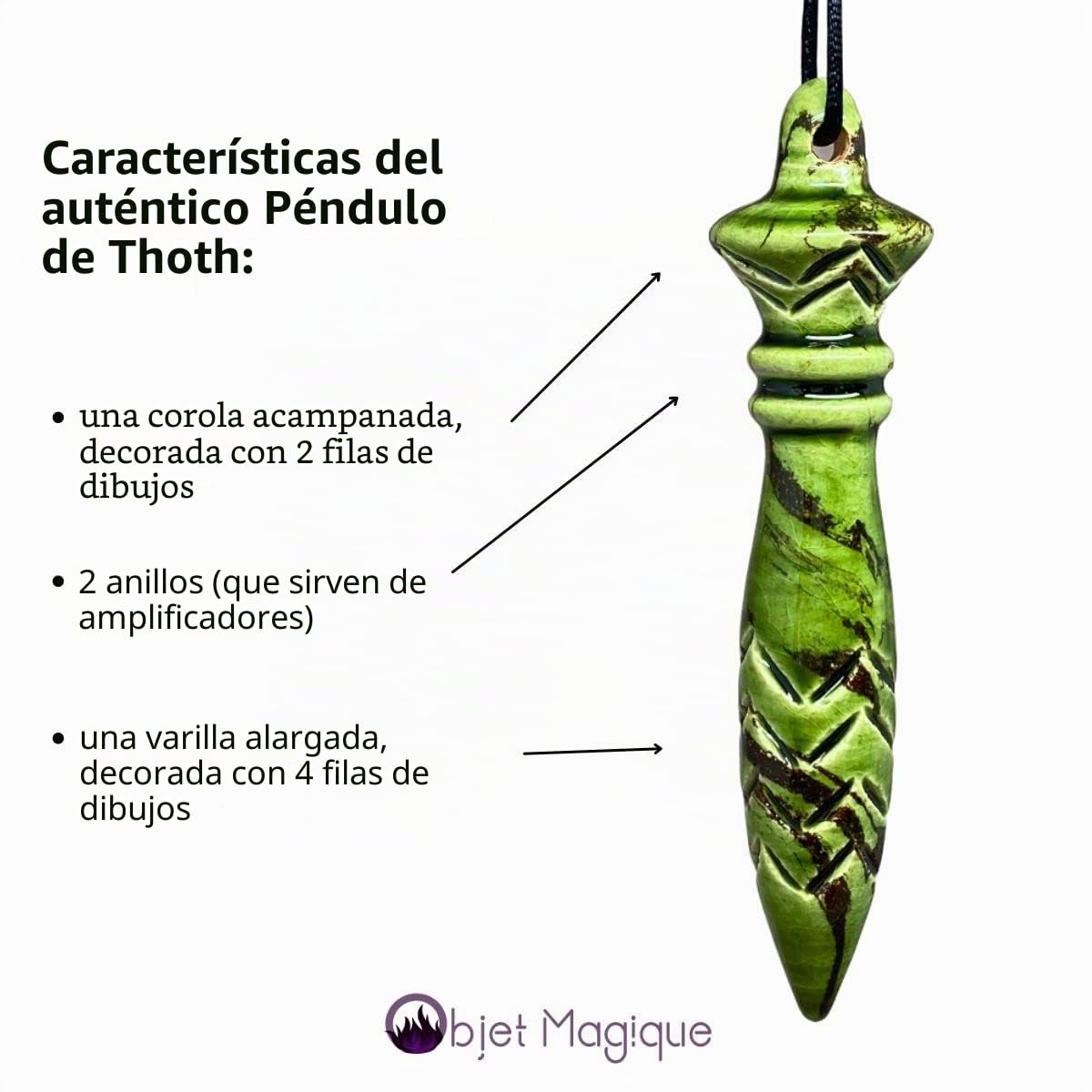 Péndulo artesanal de Thoth | Péndulo adivinatorio egipcio para radiestesia, reiki, trabajos de adivinación. Esoterismo y espiritualidad | En cerámica hecha a mano, fabricada en Francia - Vert Lotus