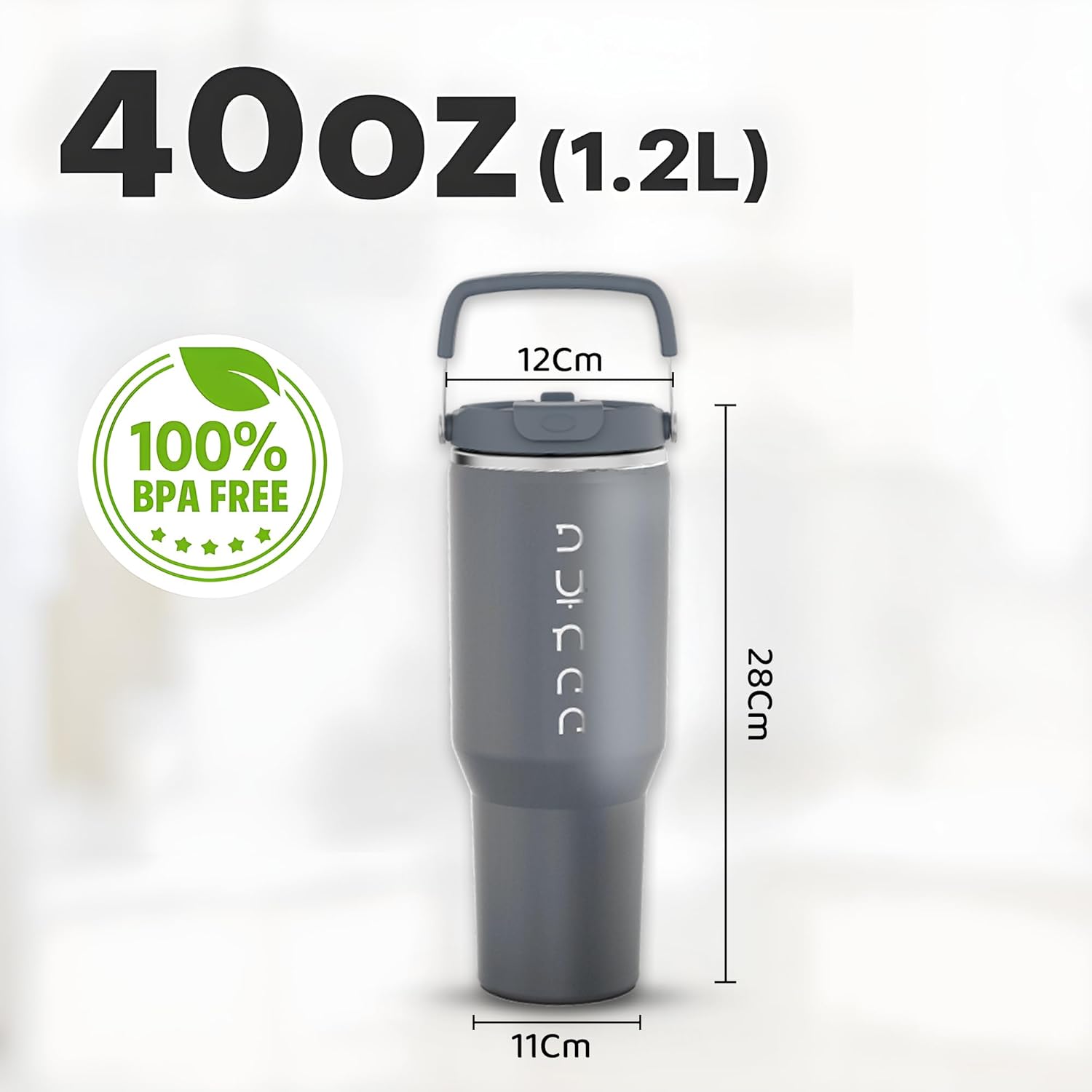 DUNAA 40 oz Insulated Tumbler with Handle & Straw | Grey Stainless Steel Vacuum Insulated Travel Mug with Lid, Leakproof & BPA-Free, Keeps Drinks Cold for 12 Hours and Hot for 6 Hours