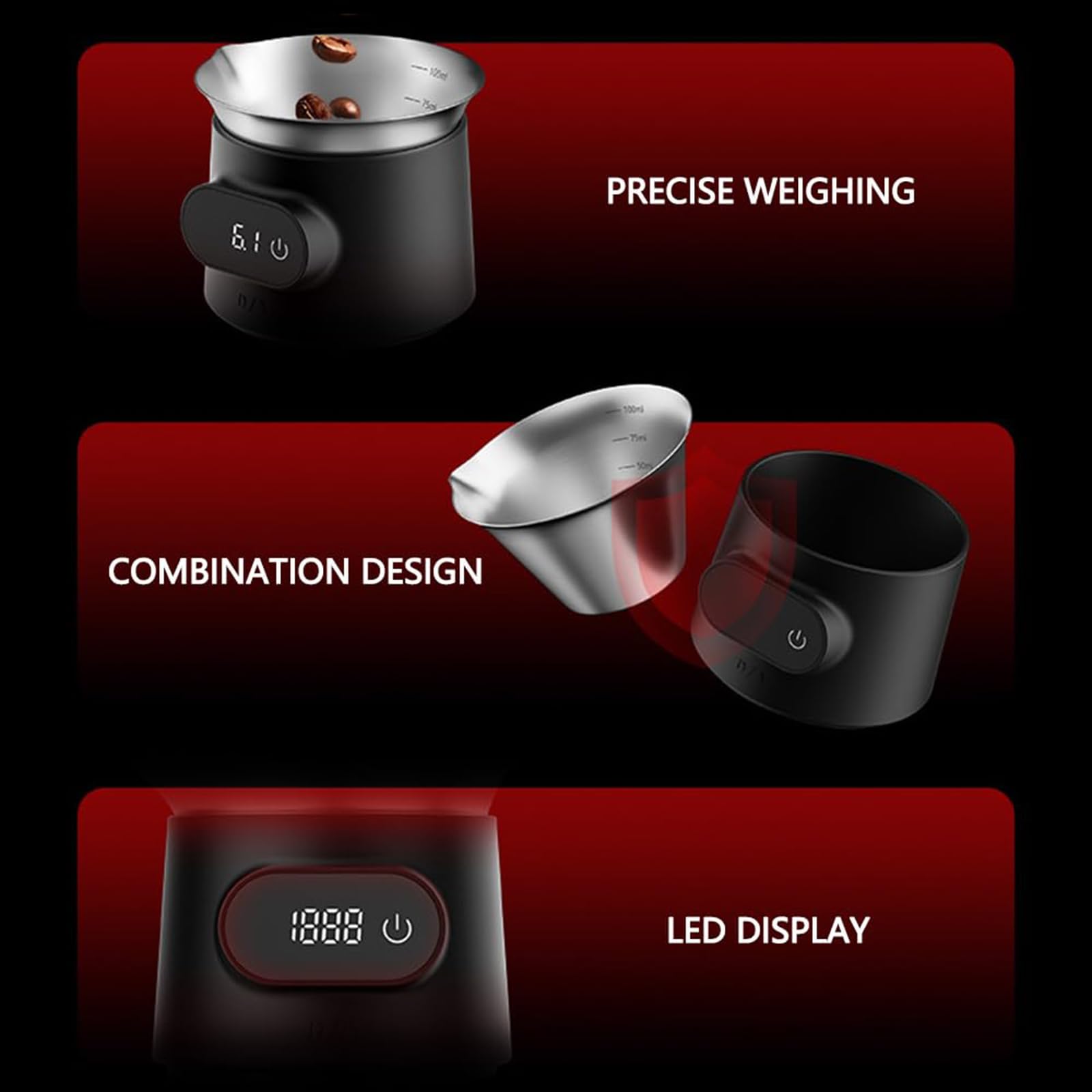 Báscula Digital De Café De 0,2 a 500 G, Vaso Medidor De 100 Ml para Granos De Café, con Pantalla Táctil LED, Precisión De 0,2 a 199,9 G/0,1g Y De 0,2 a 499,9 G/1g. para Espresso