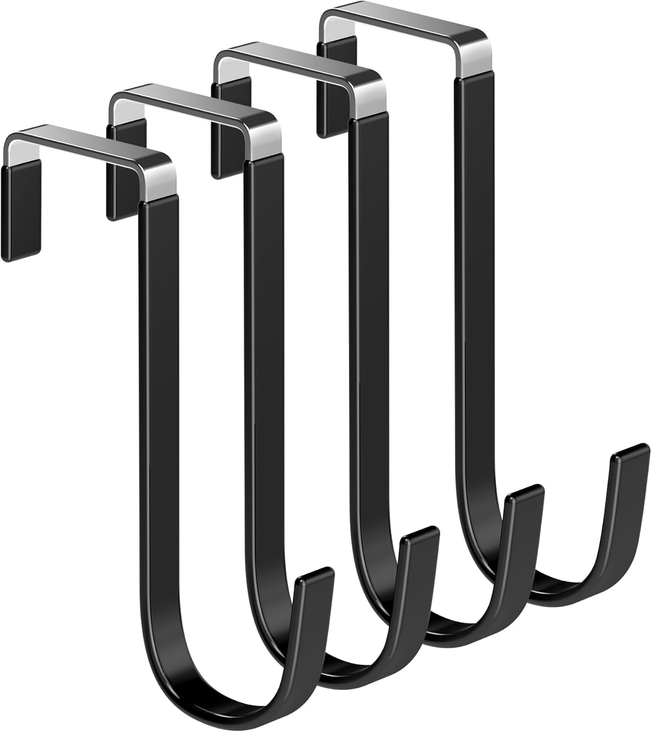 Over The Door Hooks (4-Pack) | Rust-Proof Heavy Duty Metal Hanger Organizer for Clothes, Towels & Ironing Board | Anti-Scratch Padded Bracket Fits 3.5cm Doors (Black)-image-39