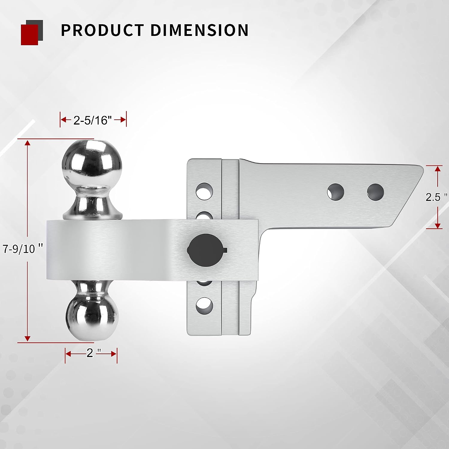 YITAMOTOR Adjustable Trailer Hitch, Fits 2.5-Inch Receiver, 4-Inch Drop Hitch, Aluminum Tow Hitch, Ball Mount, 2 and 2-5/16 inch Combo Stainless Steel Tow Balls with Double Key Locks, Silver