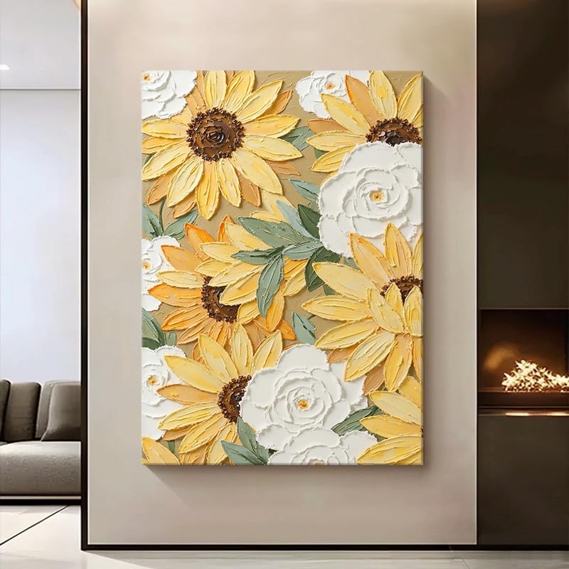 Tableau Abstrait Moderne Tournesols : Sublimez Vos Murs Blancs et Sans Âme