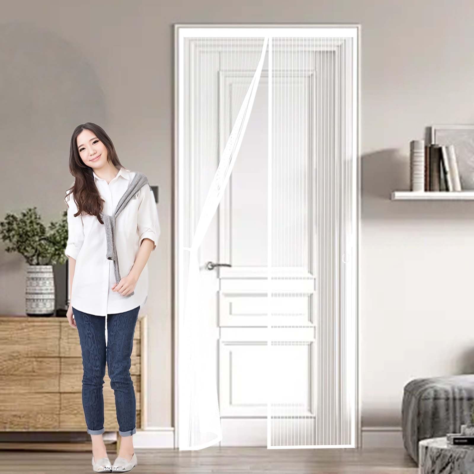 Heavy Duty Bug Mesh Curtain 154 x 195 cm Powerful Magnets and Full Frame Magic Tape, No Drill Installation Heavy Duty Mesh Bug Curtain Hundreds of Sizes, Lets Fresh Air in, White