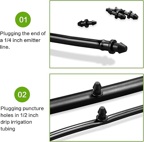 Miniatura 2 de JAYEE 50 piezas de accesorios de tubo de goteo de 14 de pulgada, cierre de extremo de púas de riego por goteo de 14 de pulgada para sistemas de