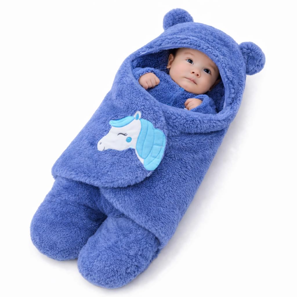 First Kick Baby Blankets New Born Pack of Wearable Hooded Swaddle Wrapper Sleeping Bag for Baby Boys and Baby Girls Pack of 1 (0-6 Months, Turquish Blue)-image-25