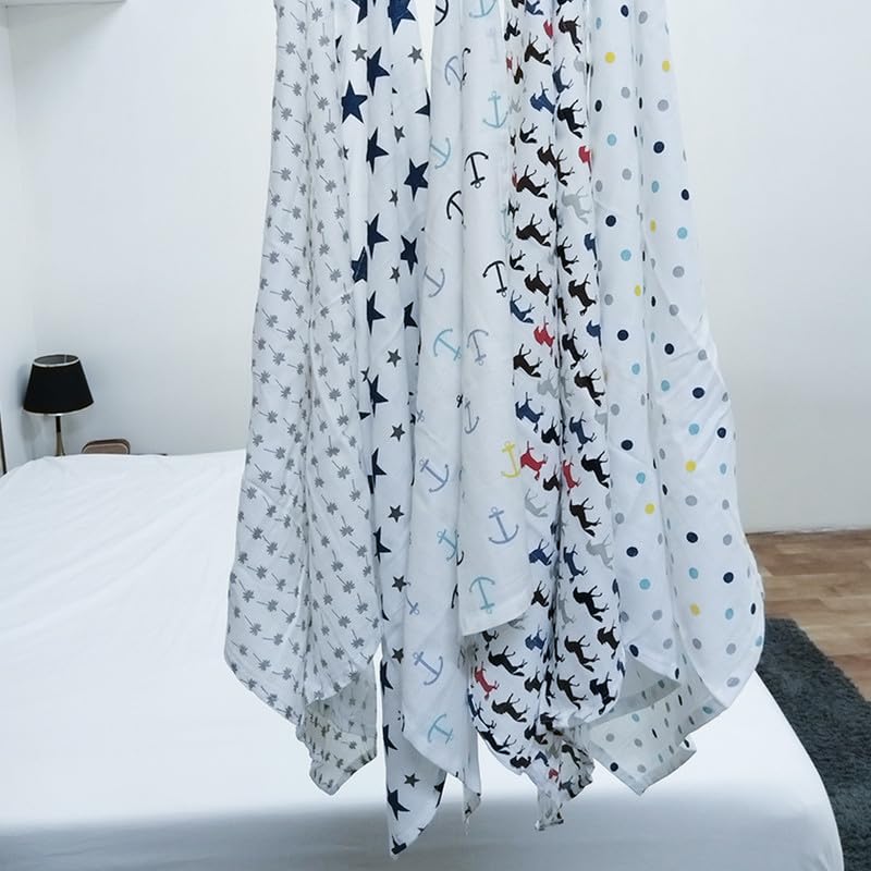 Image of Organic Cotton Muslin Pack of 5 Baby Large Napkins Multiuse Cotton Cloth Premium Baby Washable, Reusable, Absorbent, Extra Soft 55 X 55 Cm Random Print