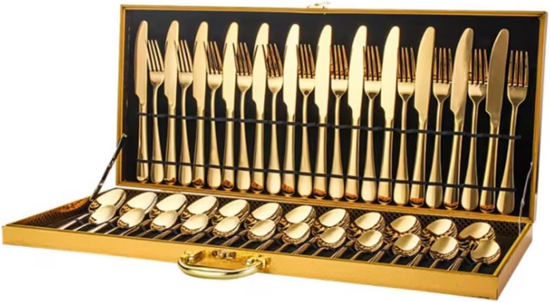 48-Piece Gold Flatware Set for 12 – Luxury Mirror Polished Stainless Steel Silverware Cutlery Set with Forks Knives Spoons